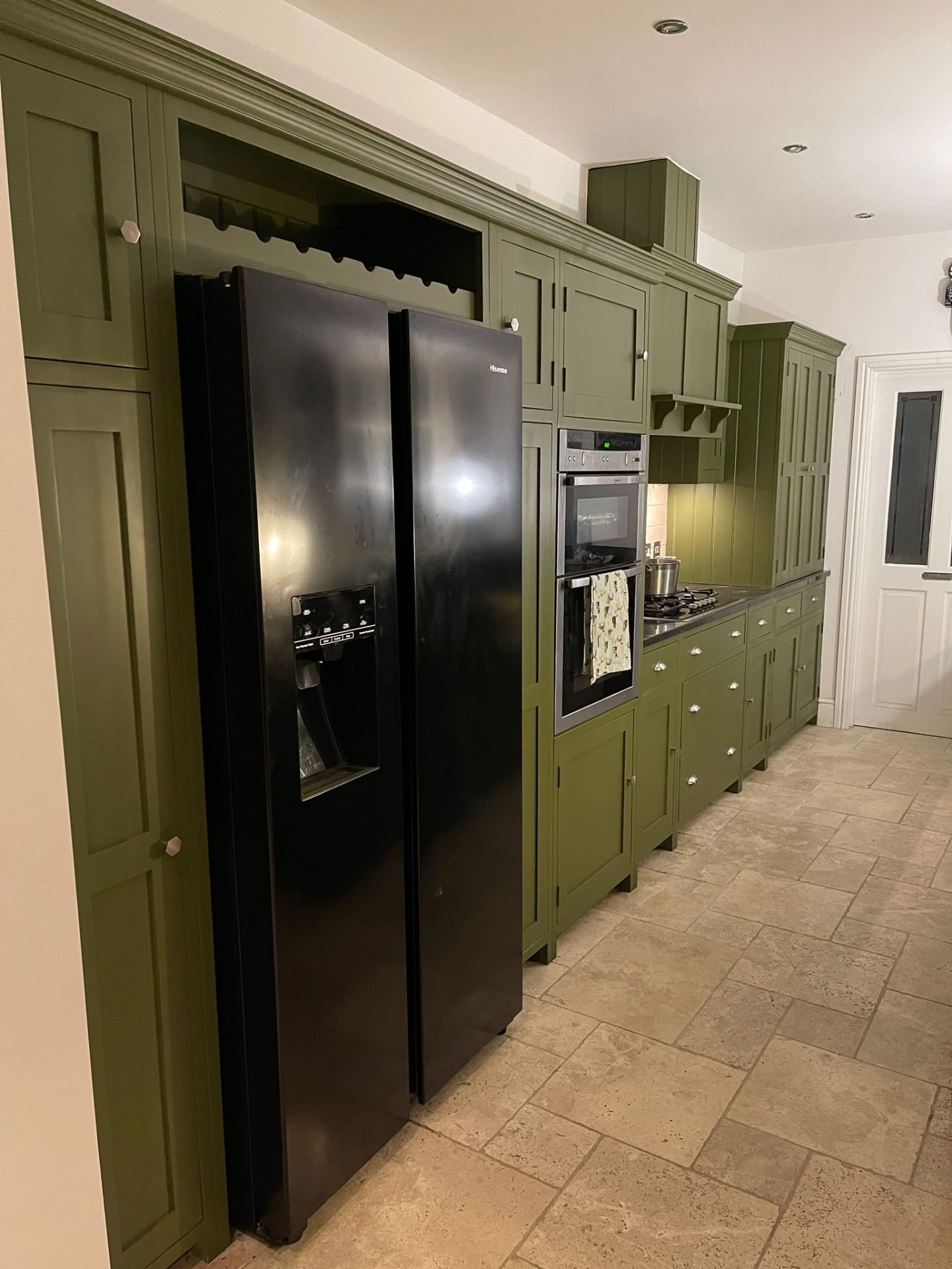 Olive green kitchen cabinet respray, South Wales